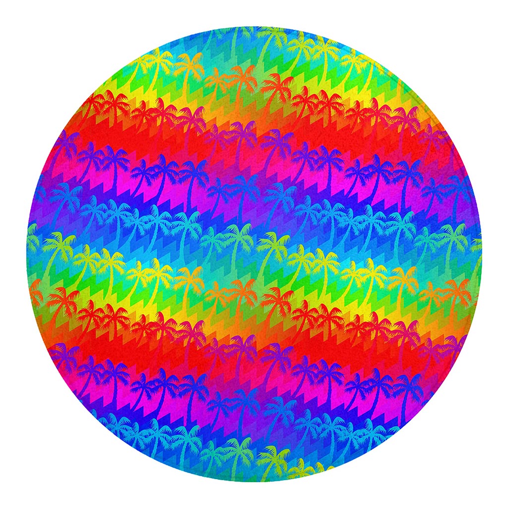 Rainbow Palm Tree Pattern Print Round Blanket