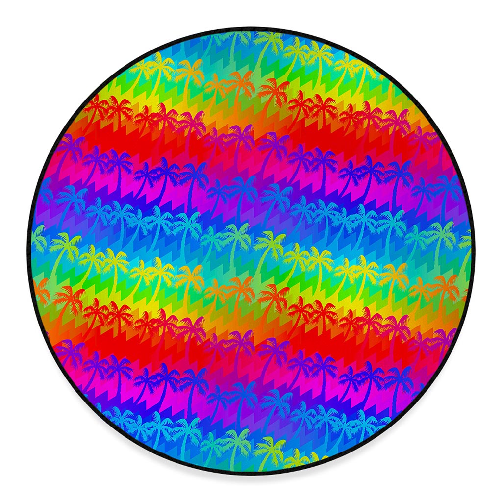 Rainbow Palm Tree Pattern Print Round Floor Mat