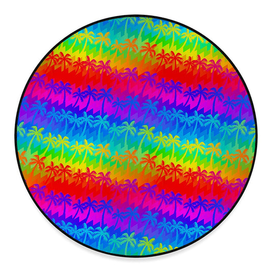 Rainbow Palm Tree Pattern Print Round Floor Mat