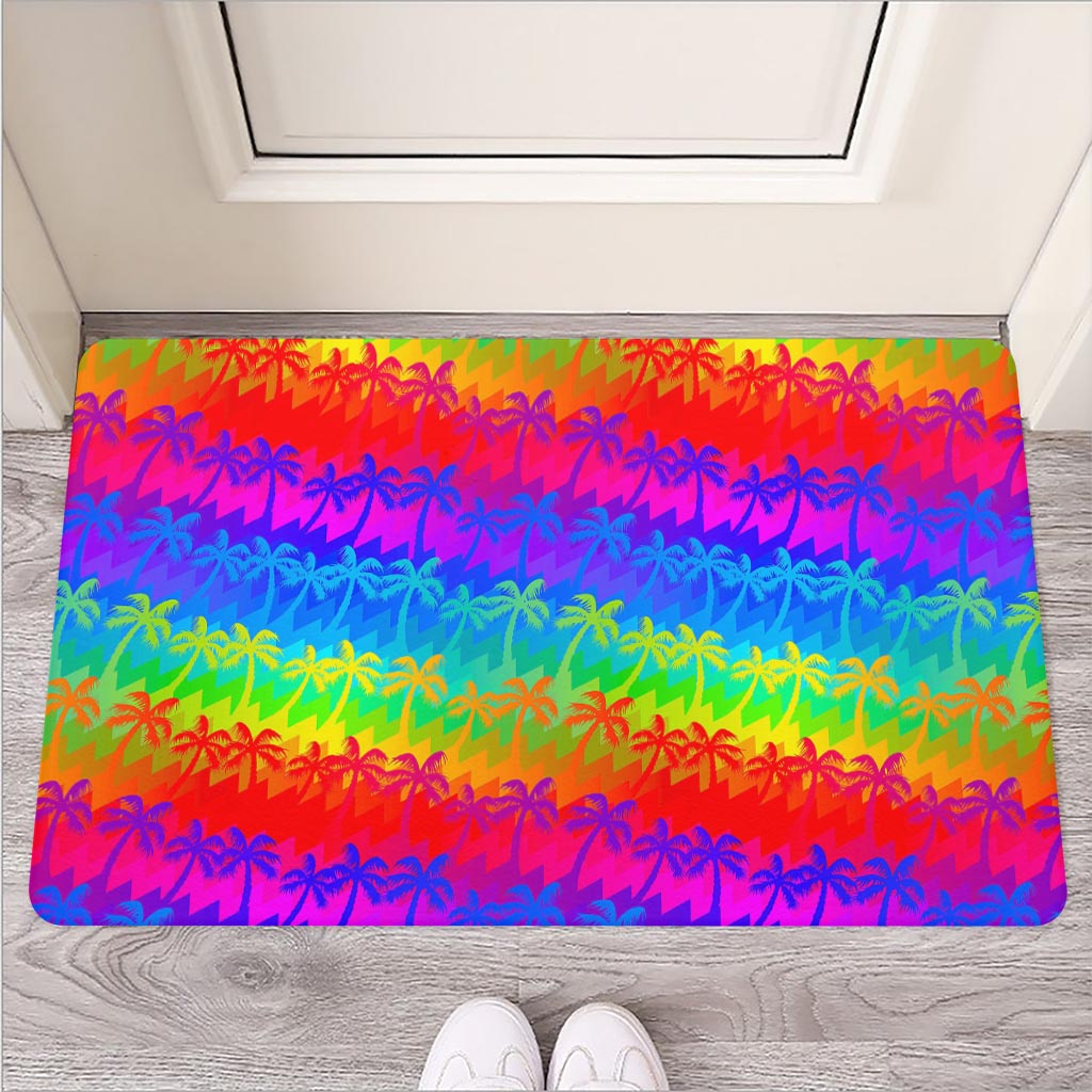 Rainbow Palm Tree Pattern Print Rubber Doormat