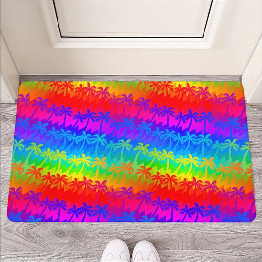 Rainbow Palm Tree Pattern Print Rubber Doormat