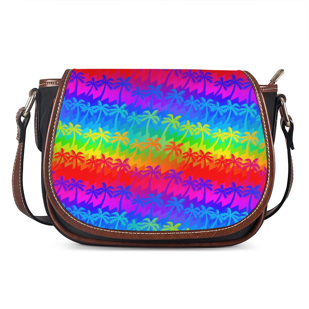 Rainbow Palm Tree Pattern Print Saddle Bag