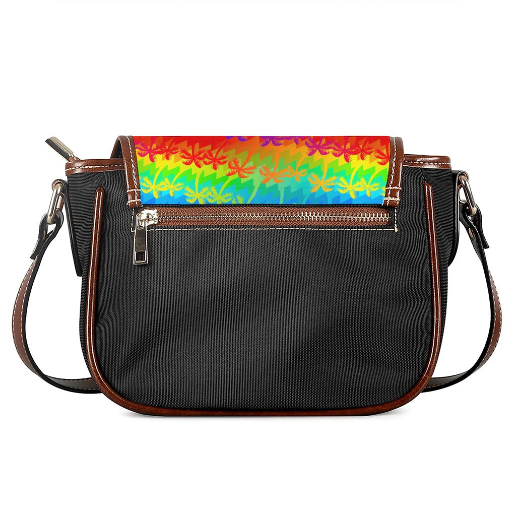 Rainbow Palm Tree Pattern Print Saddle Bag
