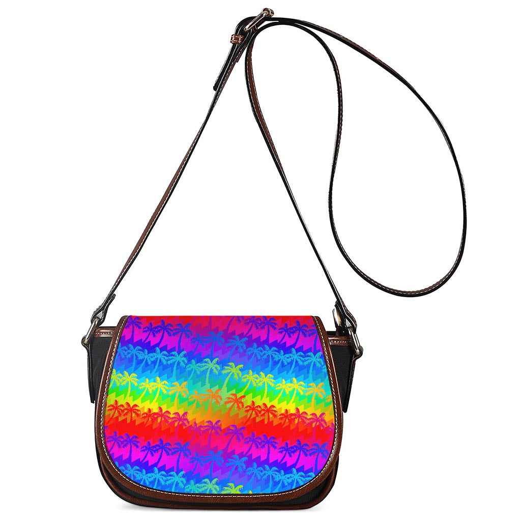 Rainbow Palm Tree Pattern Print Saddle Bag