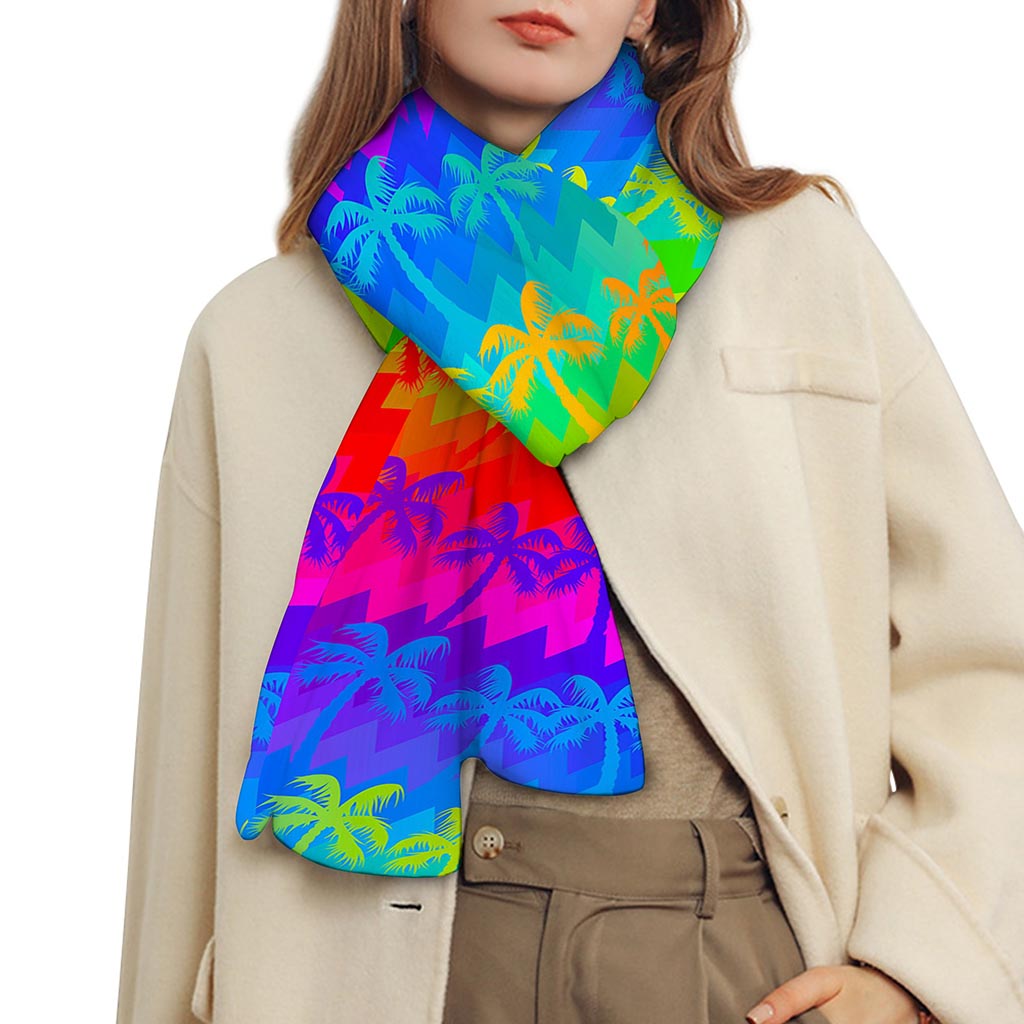 Rainbow Palm Tree Pattern Print Scarf