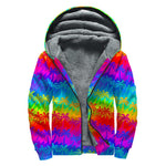 Rainbow Palm Tree Pattern Print Sherpa Lined Zip Up Hoodie