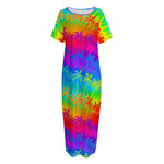 Rainbow Palm Tree Pattern Print Short Sleeve Long Nightdress