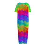 Rainbow Palm Tree Pattern Print Short Sleeve Long Nightdress