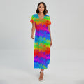 Rainbow Palm Tree Pattern Print Short Sleeve Maxi Dress