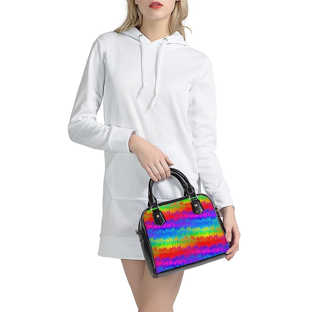 Rainbow Palm Tree Pattern Print Shoulder Handbag