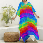 Rainbow Palm Tree Pattern Print Silk V-Neck Kaftan Dress