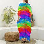 Rainbow Palm Tree Pattern Print Silk V-Neck Kaftan Dress