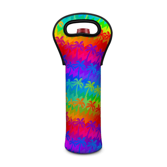 Rainbow Palm Tree Pattern Print Single Neoprene Wine Tote