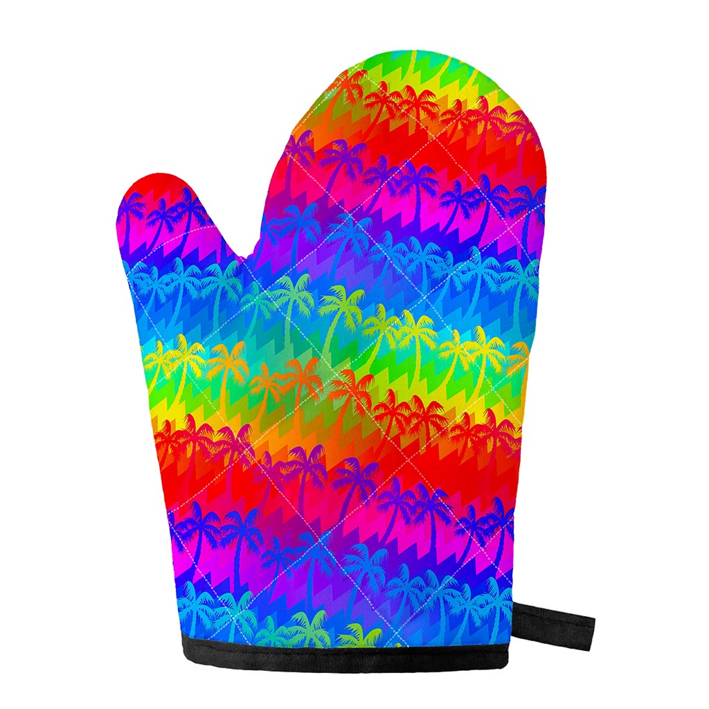 Rainbow Palm Tree Pattern Print Single Oven Mitt