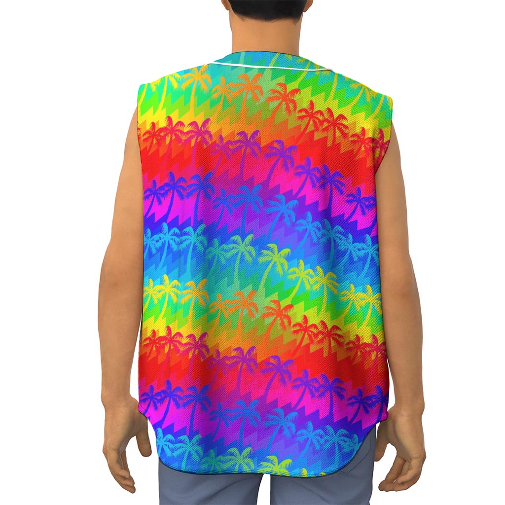 Rainbow Palm Tree Pattern Print Sleeveless Baseball Jersey