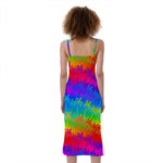 Rainbow Palm Tree Pattern Print Slim Fit Midi Cami Dress