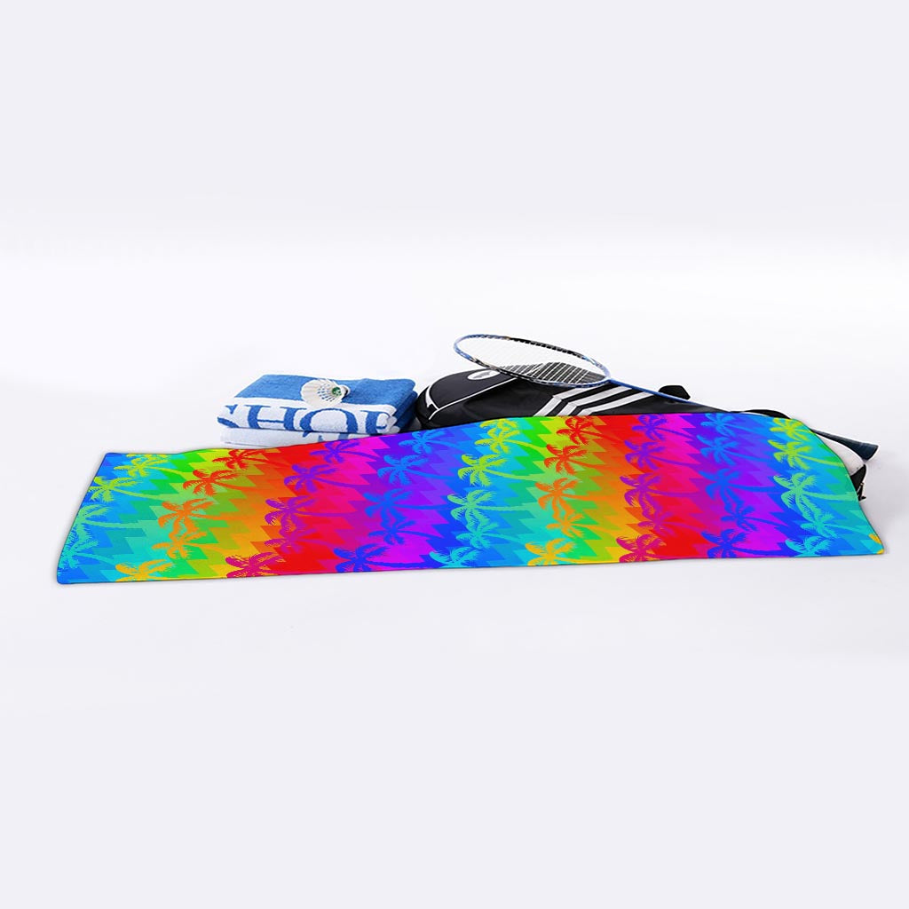 Rainbow Palm Tree Pattern Print Sports Towel