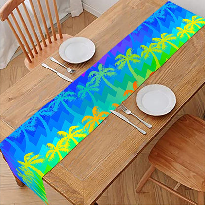 Rainbow Palm Tree Pattern Print Table Runner