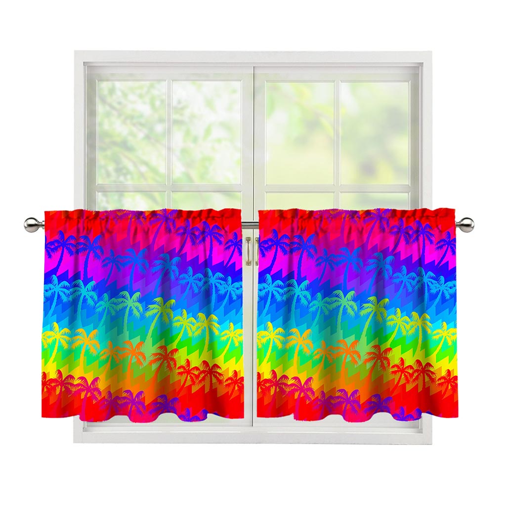 Rainbow Palm Tree Pattern Print Tier Curtains