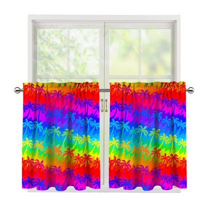 Rainbow Palm Tree Pattern Print Tier Curtains