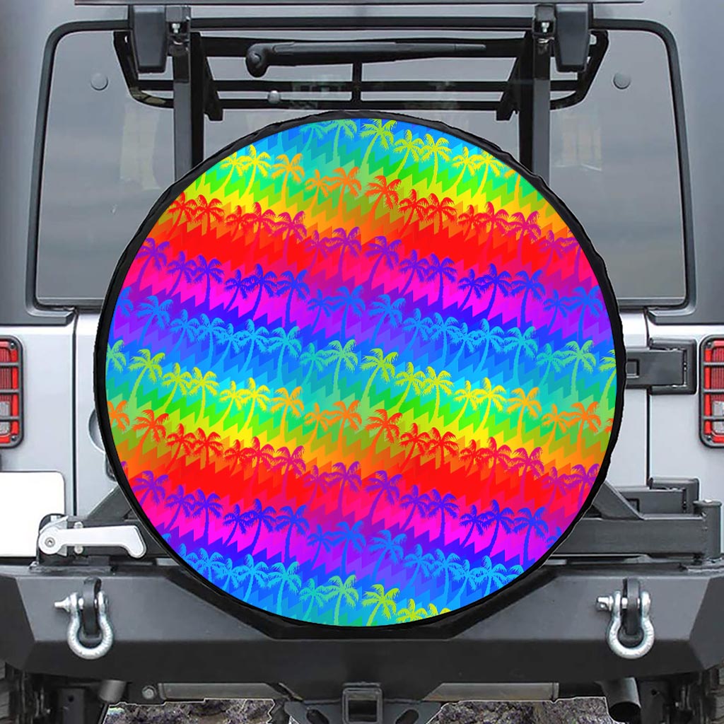 Rainbow Palm Tree Pattern Print Tire Cover