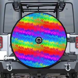 Rainbow Palm Tree Pattern Print Tire Cover With Camera Hole