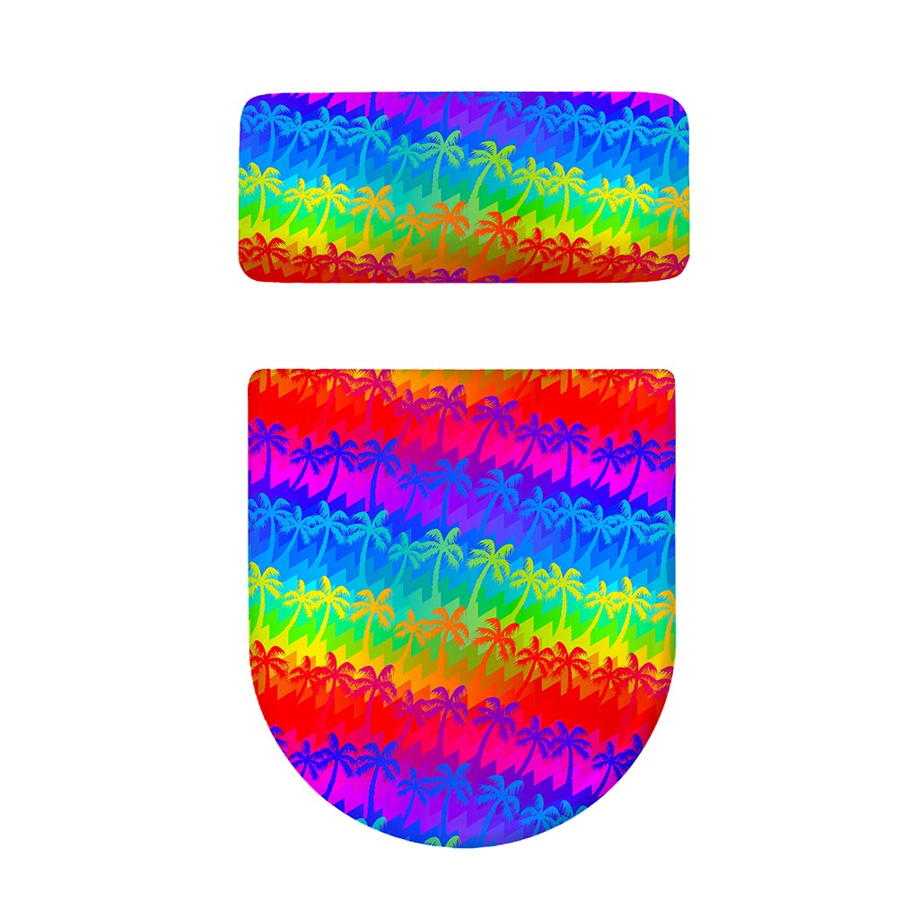 Rainbow Palm Tree Pattern Print Toilet Lid And Tank Cover Set
