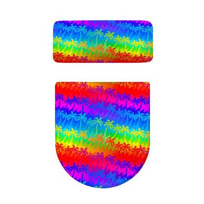 Rainbow Palm Tree Pattern Print Toilet Lid And Tank Cover Set