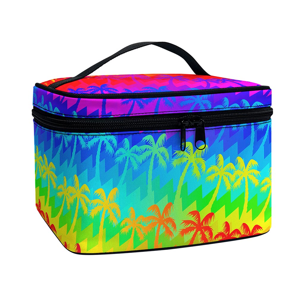 Rainbow Palm Tree Pattern Print Travel Makeup Bag
