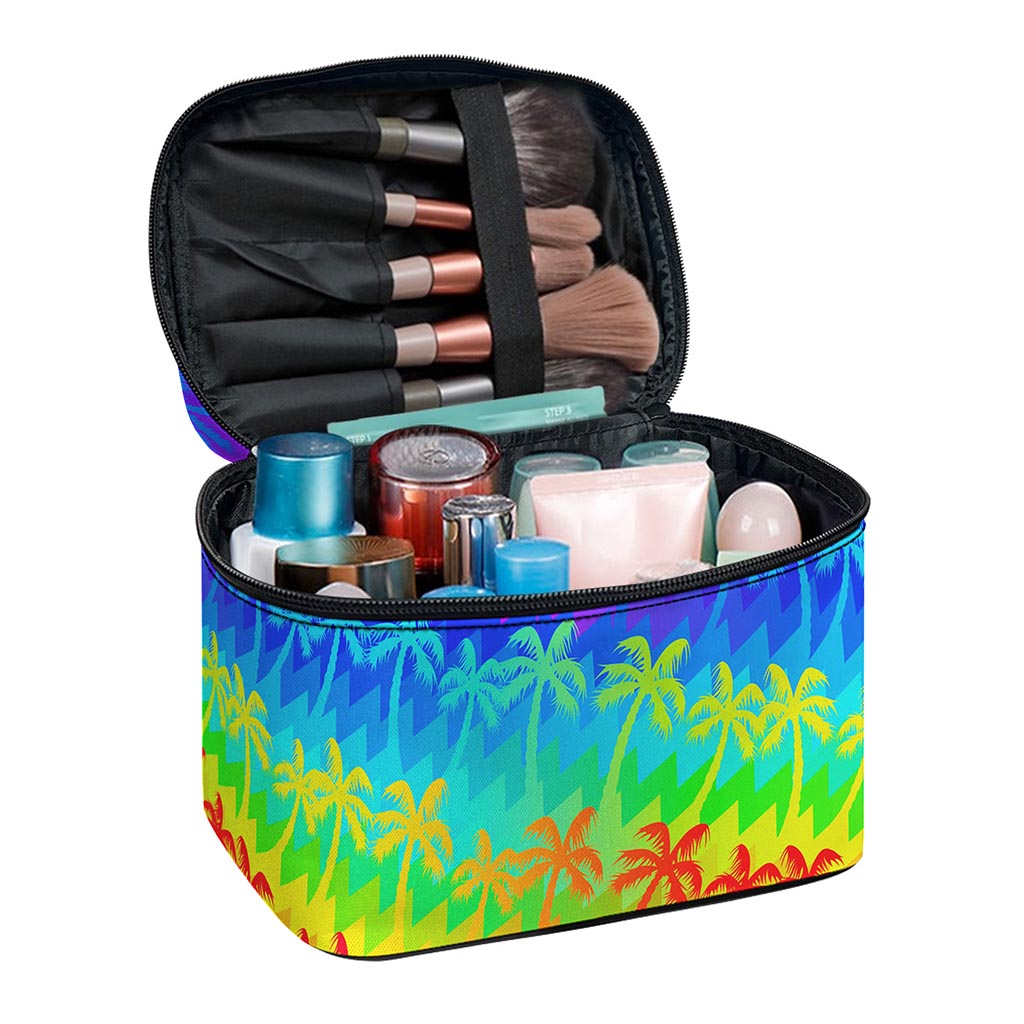 Rainbow Palm Tree Pattern Print Travel Makeup Bag
