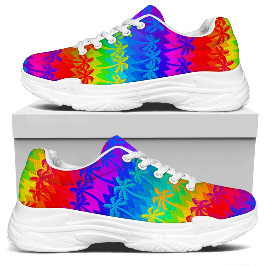 Rainbow Palm Tree Pattern Print White Chunky Shoes