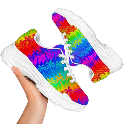 Rainbow Palm Tree Pattern Print White Chunky Shoes