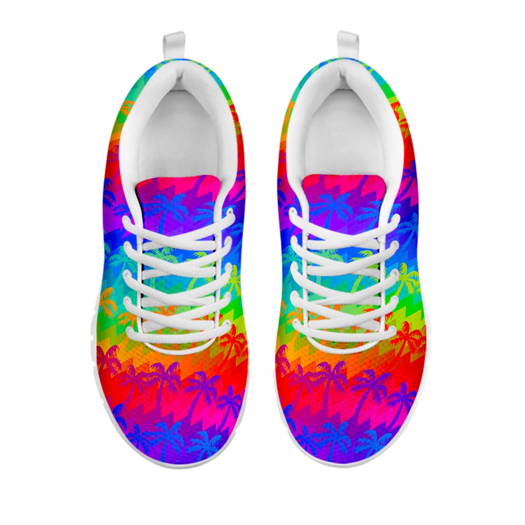 Rainbow Palm Tree Pattern Print White Running Shoes
