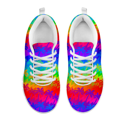 Rainbow Palm Tree Pattern Print White Running Shoes