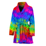 Rainbow Palm Tree Pattern Print Women's Bathrobe