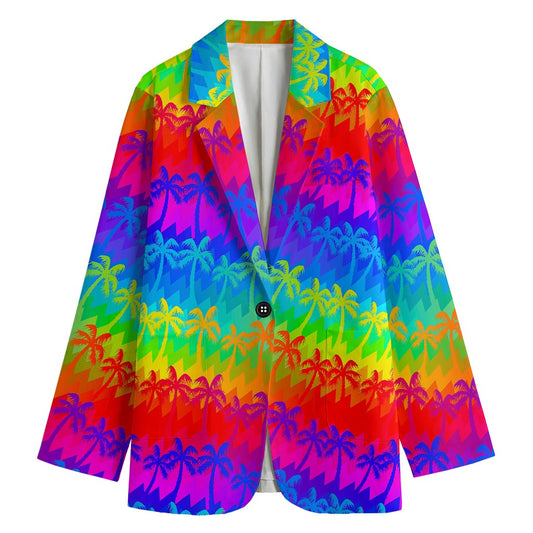 Rainbow Palm Tree Pattern Print Women's Blazer