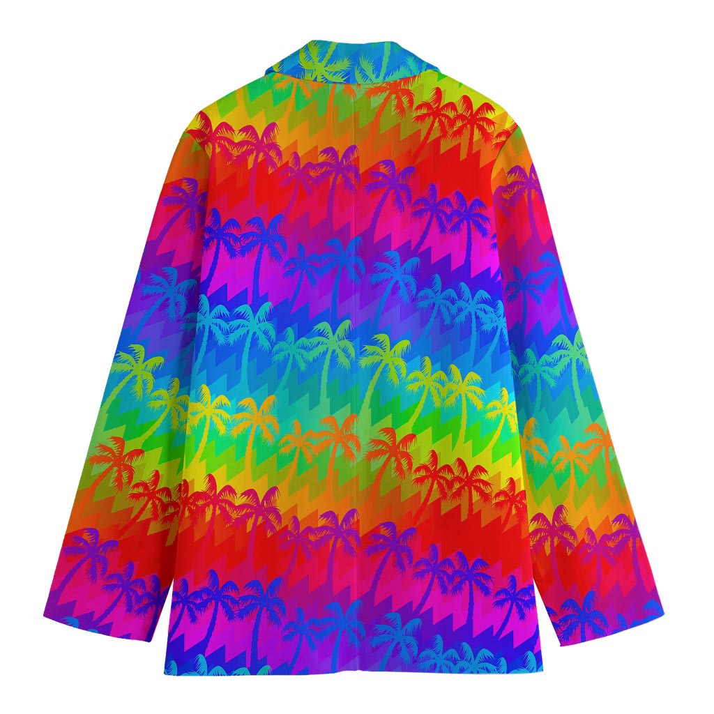 Rainbow Palm Tree Pattern Print Women's Blazer
