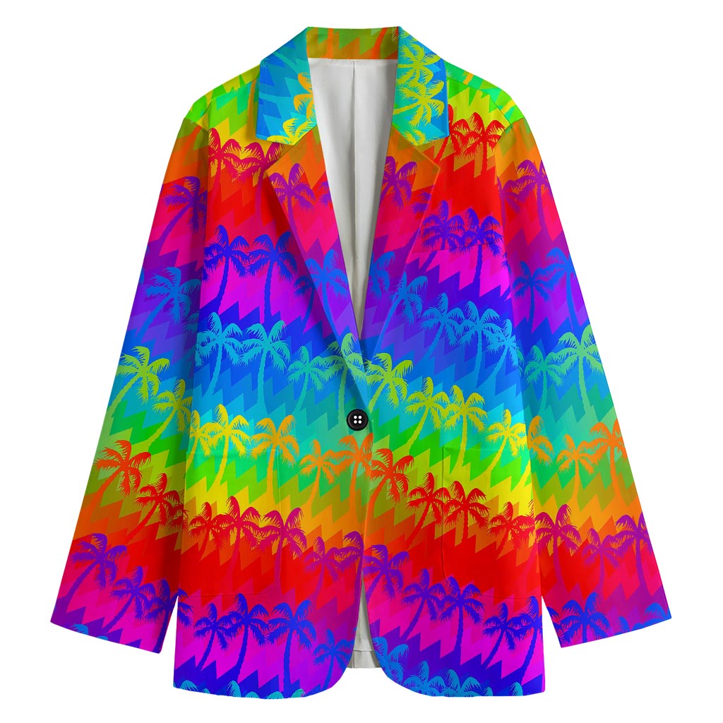 Rainbow Palm Tree Pattern Print Women's Cotton Blazer