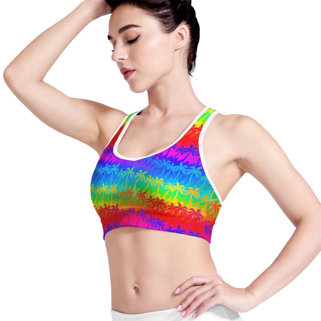 Rainbow Palm Tree Pattern Print Women's Sports Bra