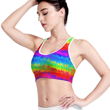 Rainbow Palm Tree Pattern Print Women's Sports Bra