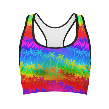 Rainbow Palm Tree Pattern Print Women's Sports Bra