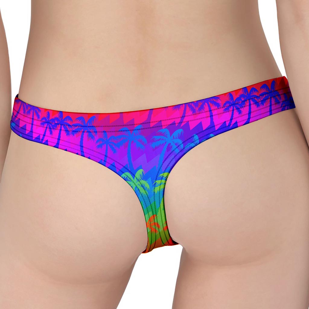 Rainbow Palm Tree Pattern Print Women's Thong