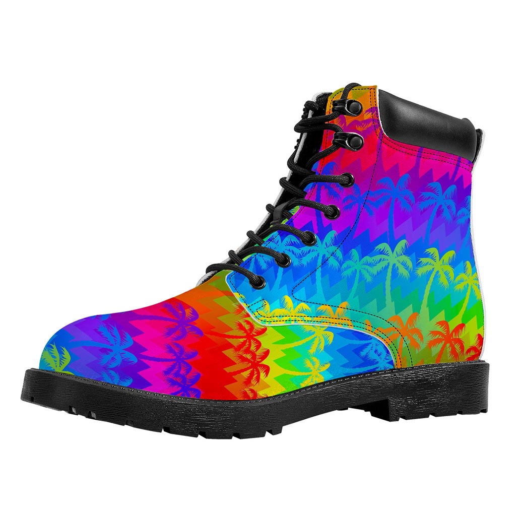 Rainbow Palm Tree Pattern Print Work Boots