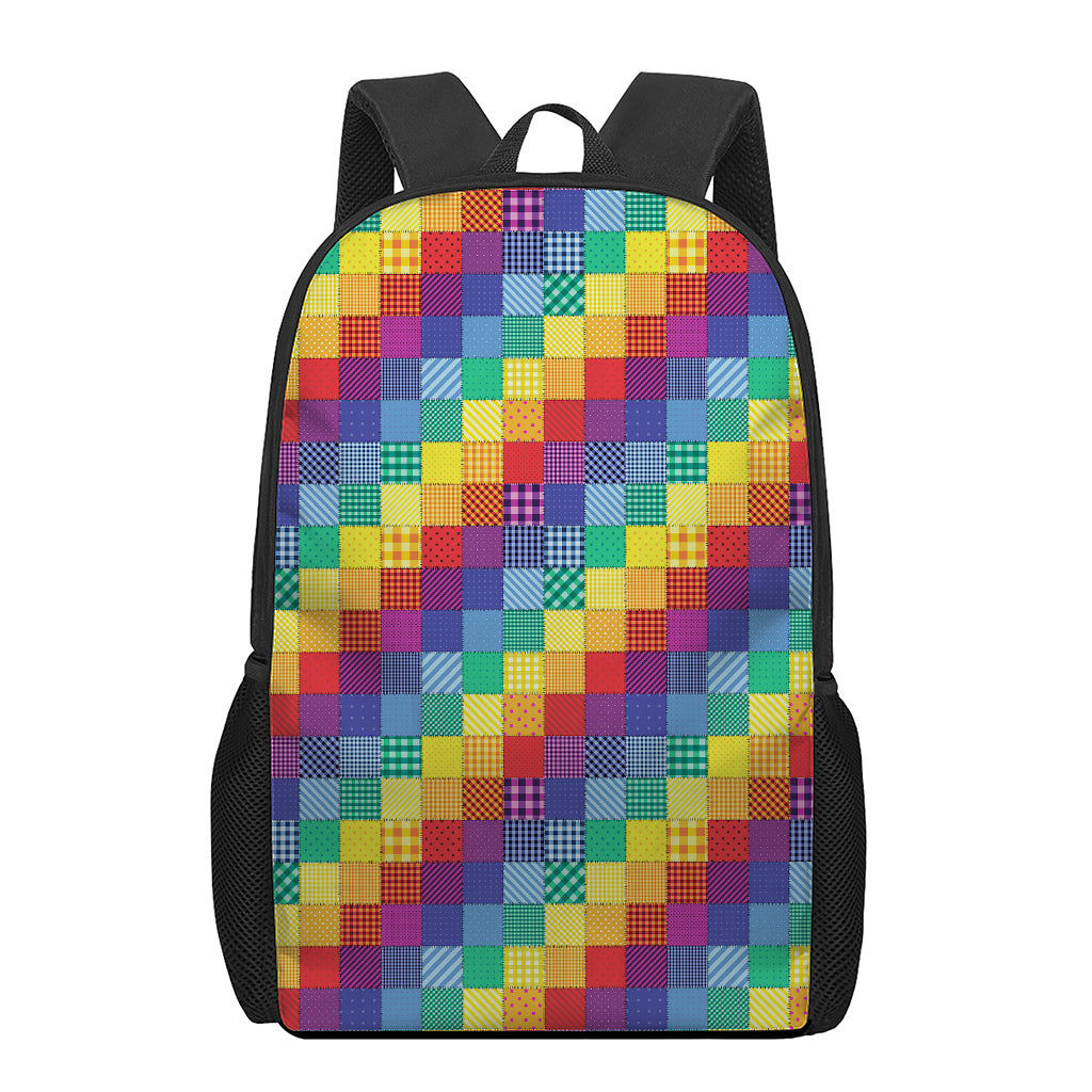 Rainbow Patchwork Pattern Print 17 Inch Backpack