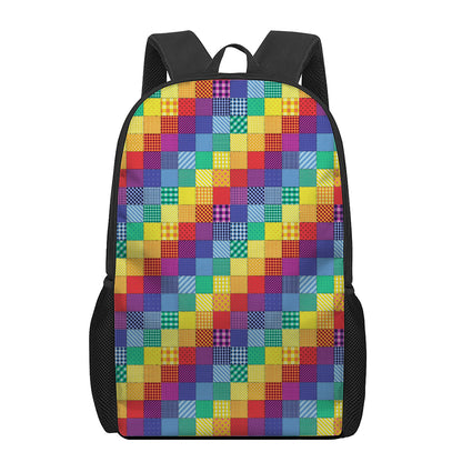Rainbow Patchwork Pattern Print 17 Inch Backpack