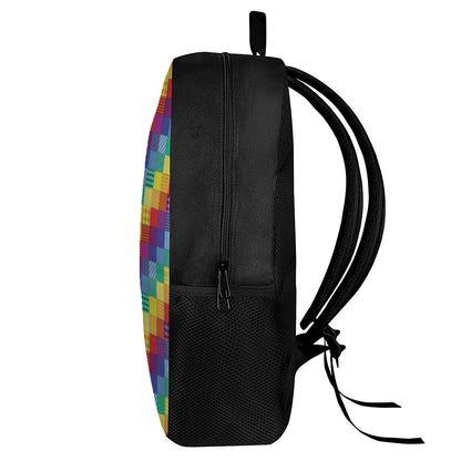 Rainbow Patchwork Pattern Print 17 Inch Backpack