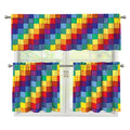 Rainbow Patchwork Pattern Print 3 Piece Kitchen Curtains