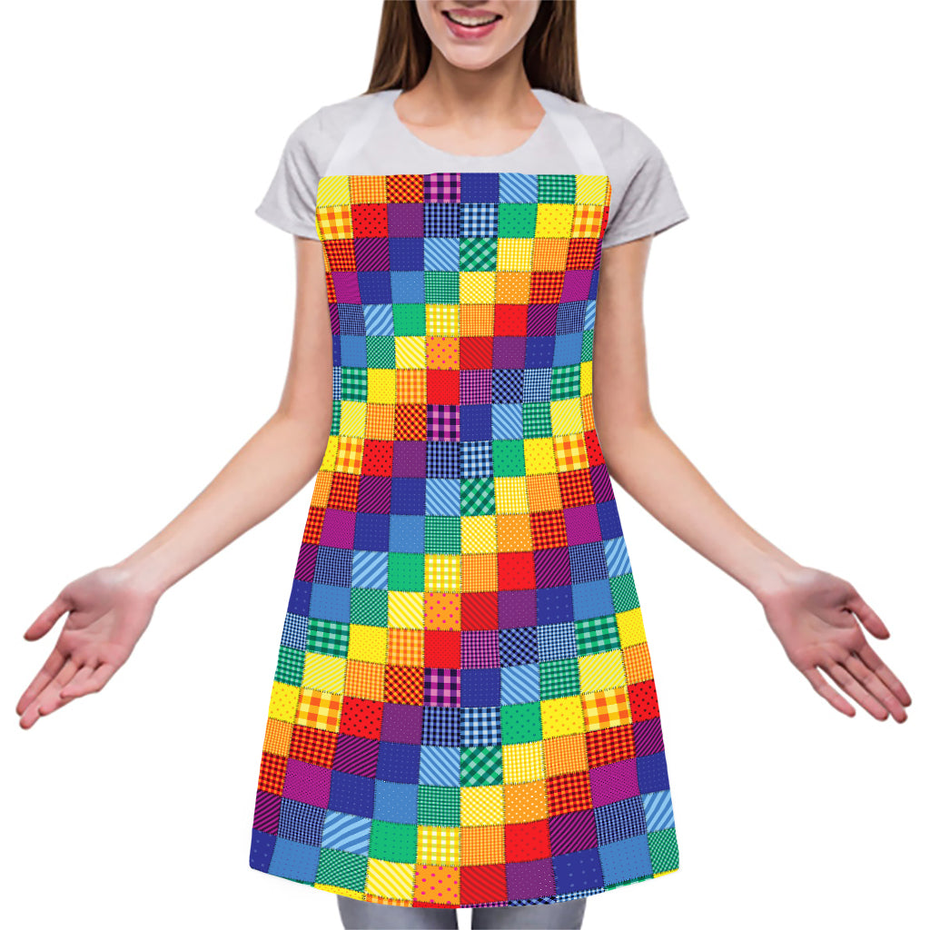 Rainbow Patchwork Pattern Print Adjustable Apron