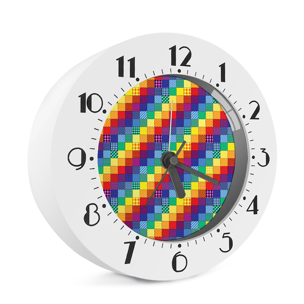 Rainbow Patchwork Pattern Print Alarm Clock