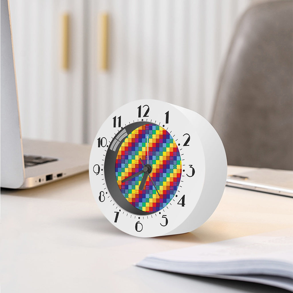 Rainbow Patchwork Pattern Print Alarm Clock